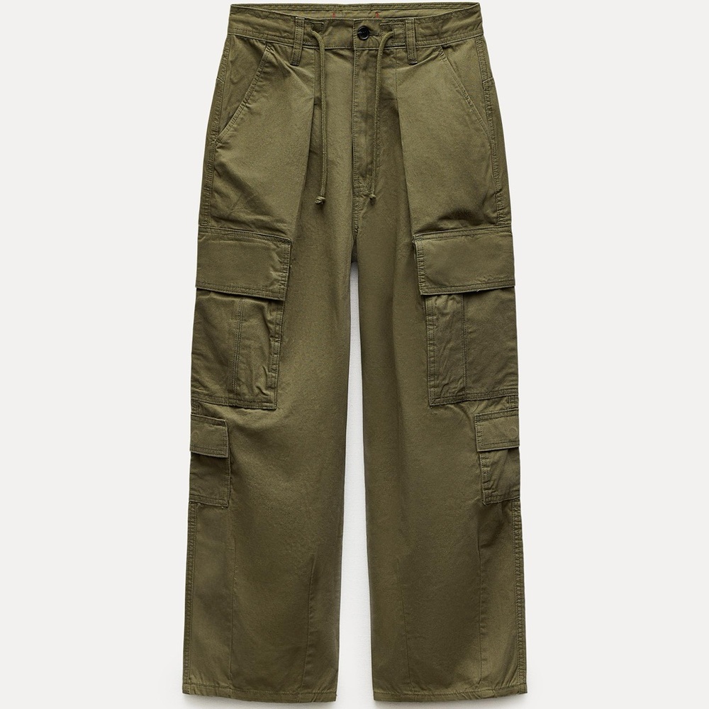Zara Olive Wide Leg Cargo Pants NWT